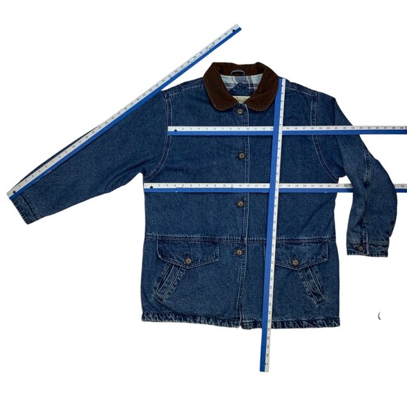 St. John's Bay Vintage Denim Barn Coat L Blue Button Front Pockets Chore Jacket - Picture 6 of 15